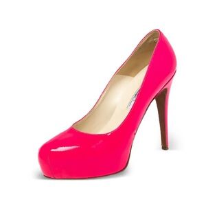 New Brian Atwood 120mm Pink Patent Leather Maniac Pump Platform Stiletto Heels